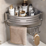 Shower Corner Shelf with Towel Bar Hook Space Aluminum Bathroom Shelf (New)