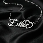 Frosted Fine Glitter Name Heart Custom Necklace Woman Stainless (New)