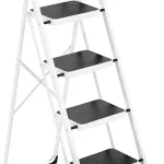 HBTower 4 Step Ladder Folding Step Stool with Handle 330 Capacity with Wide Anti-slip Pedal for Home and Kitchen White (New)