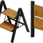 Taranta 2 Step Stool FoldableAluminum Step Ladder-BlackWoodgrain LightweightWide Anti-Slip PedalsFolding Step Stool3 (New)