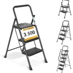 Arbusb Step Ladder Folding Steel Ladder with Handrail &amp Wide Pedals Wide anti-slip pedals secure handrail sturdy stee (New)