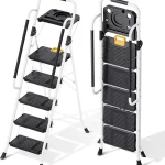 KINGRACK 5 Step Ladder Folding Step Ladders for Home 800lb CapacityWhite Safety Lock Tool Tray Non-Skid Wide Steps (New)