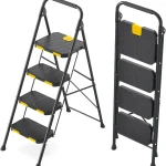 KINGRACK 4 Step Ladder Steel Step Stool with Safe-Lock Load 800lbs Black Sturdy Steel Step Stool Pass 800lbs Load Tes (New)