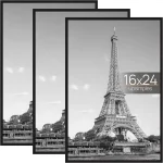 upsimples 16x24 Poster Frame Easy Slide-In Assembly Black 3 Pack Gallery Wall 16 x 24 Picture Frames Set for Family (New)