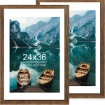Hongkee 24x36 Poster Frame Set of 2 Rustic Brown Wood Style for 20x30 Mat Display Posters 20 x 30 with Mat or 24 x 36 N (New)