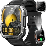 Military Smart Watch for Men with 100-Day Standby/Flashlight/Compass 2 Straps/Heart Rate/Sleep Monitor120 Sport ModesA (New)
