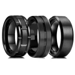 2023 Trendy Mens 8mm Black Titanium Wedding Band Rings Double Black Groove Beveled (New)