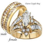 Fashion Couple Rings Women Marquise Cut Crystal CZ Ring Mens Two Rows CZ (New)