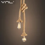 Hemp Rope Pendant Lights Vintage Retro Hanging Lamp E27 AC 85 265V Industrial Decor (New)