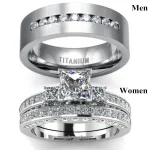 Fashion Couple Rings Mens CZ Stainless Steel Ring Women Square Cut Crystal Rhinestones (New)