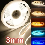 3mm Ultra Thin DC12V 24V Colorful COB LED Strip 3000K 4000K 6000K Dimming (New)