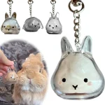Cute Rabbit Shape Transparent Rabbit Fur Storage Box Hair Storage Pendant Keychain Transparent (New)