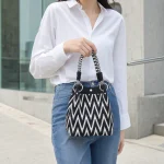 Geometric Mini Tote Bag Women Black Ivory Graphic Handbag Ring Handle Compact Daily (New)
