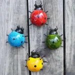 Mini Metal Ladybug Beetle Fence Hanger Wall Hanging Ornament Statue Outdoor Patio Garden (New)