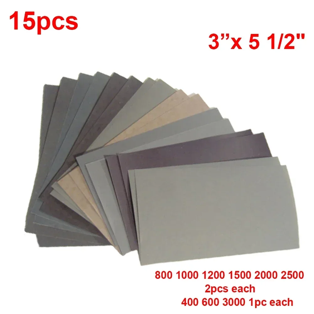 S32faeb1424794b28a22f87d38efded6bT 15 Set Sandpaper 400 600 3000 800 1000 1200 1500 2000 2500 Grit Sand (New) - Image 1