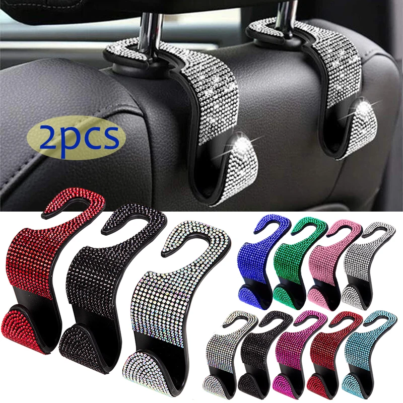 S41dc4b14bacc45ffadfe431cb85067cf3 Rhinestone Decor Car Seat Back Hook Hanger Universal Bling Diamond Vehicle Auto Headrest (New) - Image 1
