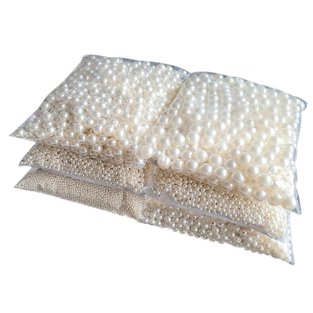 S44b1afc990e3449d89cd04ca2781aeb3G 10 1000 lot 3 20mm Straight Holes Acrylic Imitation Pearl Beige Bracelet Round Beads For DIY (New) - Image 1