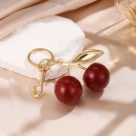 Fashion Cherry Charm Pendant Keychain Red Crystal Fruit Design Womens Bag Accessory Sweet (New)