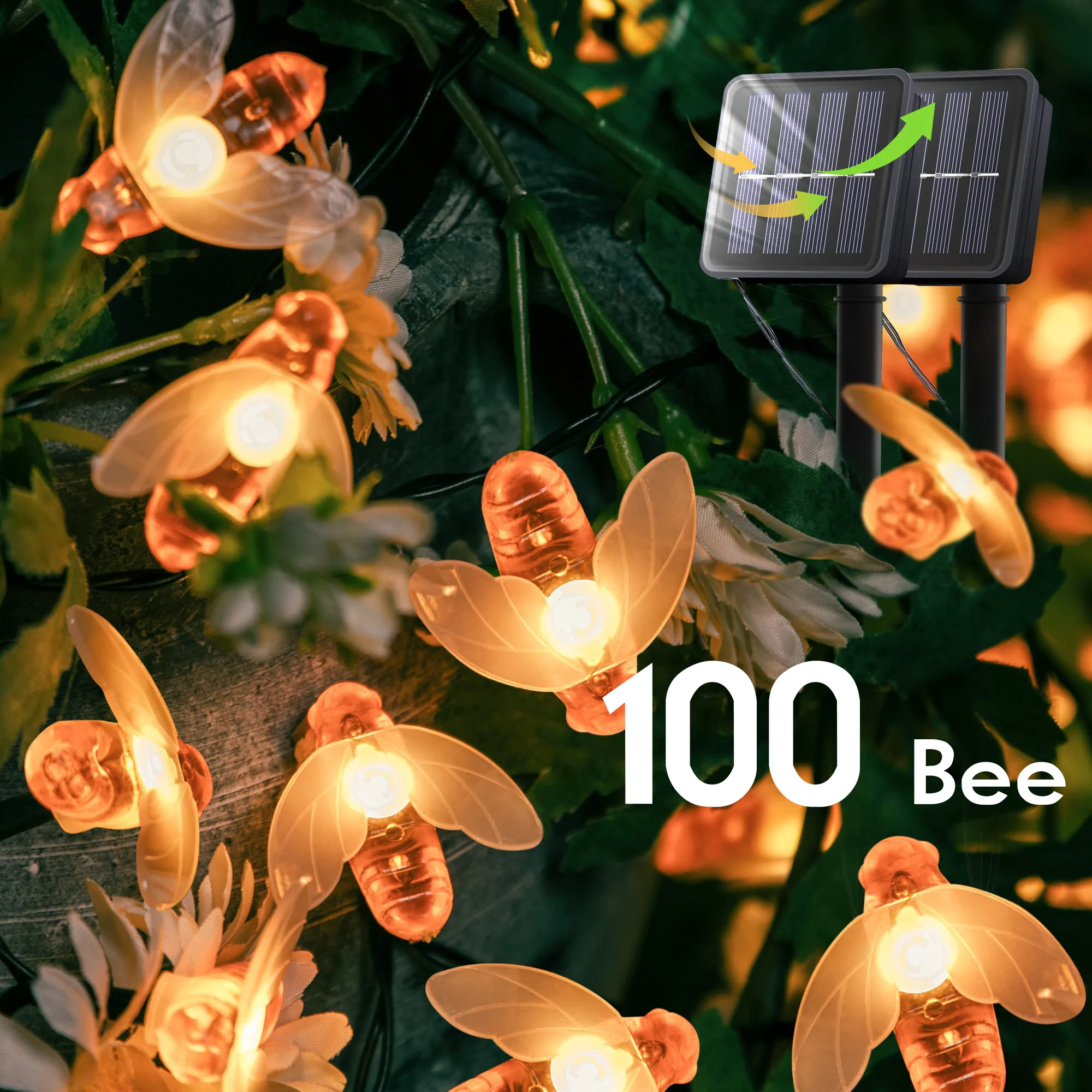 S6766299ad6864e2995a8d8c3a556f3c4p AlliLit 100LED Solar Bee String Lamp Outdoor Fairy Light Tree Chritmas Garland 8 (New) - Image 1