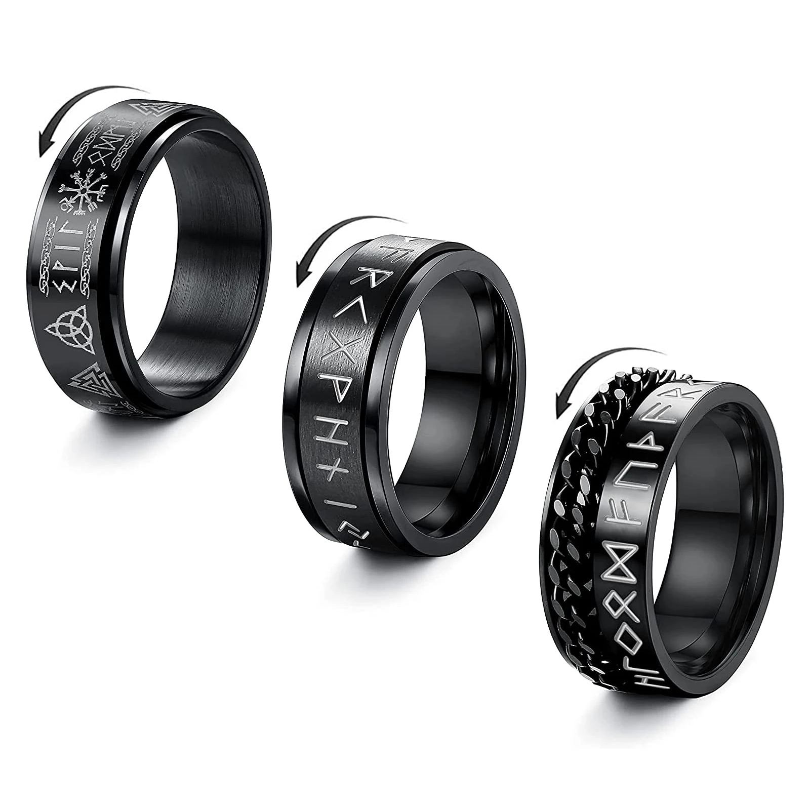 S6e1f2a3a78114c11aeee1f61813401c0G Vintage Stainless Steel Odin Norse Viking Rune Rings For Men Women Cool Spinner (New) - Image 1