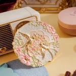 Vintage Chinese Style Mirror Peony Delicate Flower Mini Mirror Cosmetic Tools Portable Pocket (New)