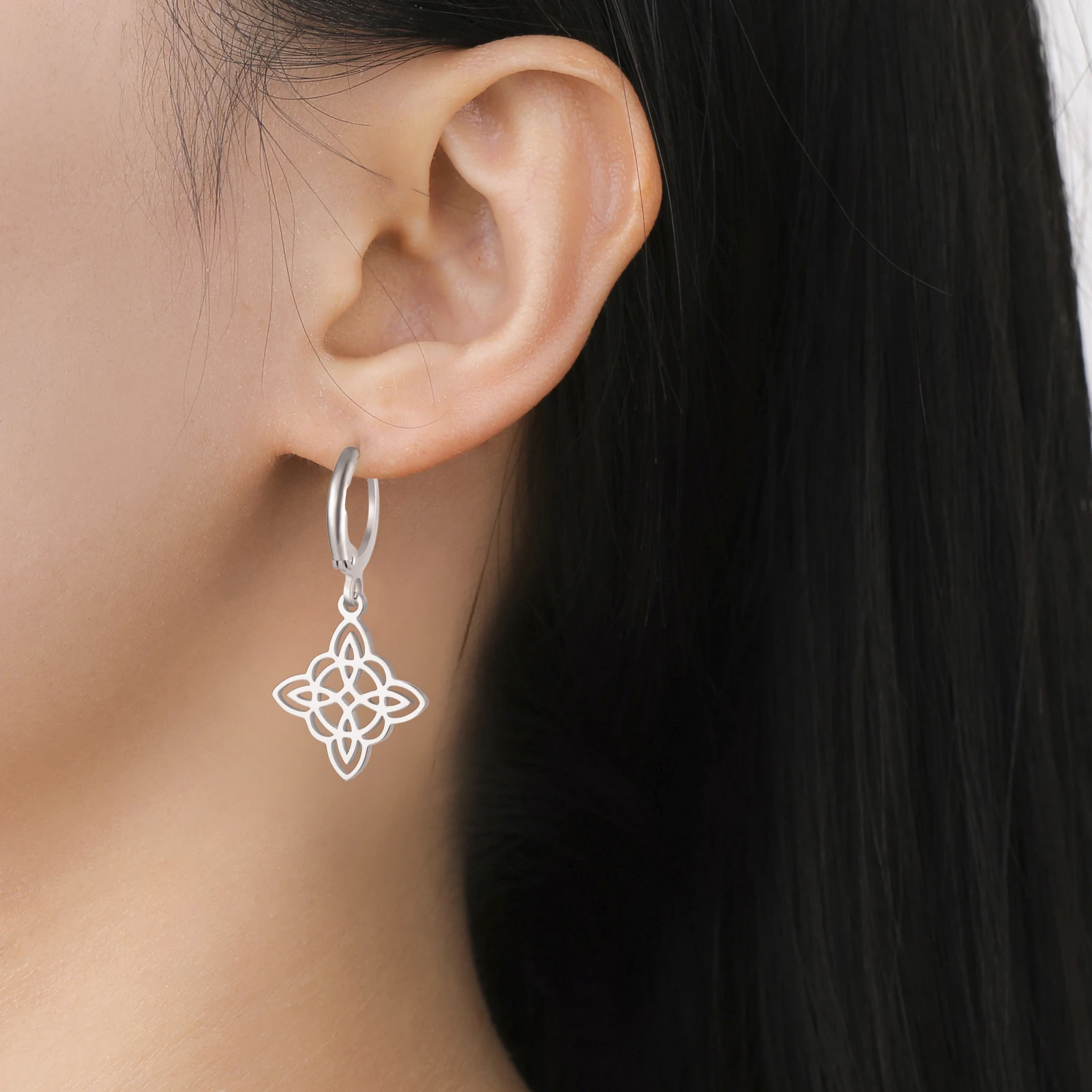 S7f2199a64cfe4451b5aee1421b8f63a8u Irish Witch Knot Pendant Earrings Stainless Steel Womens Witchcraft Lucky Talisman Celtic Knot (New) - Image 1