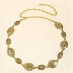 Retro style womens metal waist chain accessories Decorative circle carved chain belt high (New)