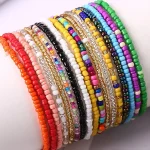 17 Random Color Mixing Elastic Beaded Bracelets Bohemian Stackable Beaded Stretch Bracelets Colorful (New)