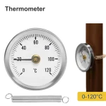 0 120â„ƒ Stainless Steel Clamp on Tube Thermometer On Tube Heating Spring 63mm Metal Temperature (New)
