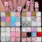 500 3D Nail Art Decoration Kit with Resin Bows, Flat Back Pearls, and (New)