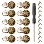 10 Snap Fastener Metal Jeans Waist Buttons 17mm Replacement No Sew Screw Button Repair (New)