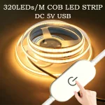 5V USB COB LED Strip 1 5M 320LEDs M Touch Sensor Dimmable Flexible Tape for (New)