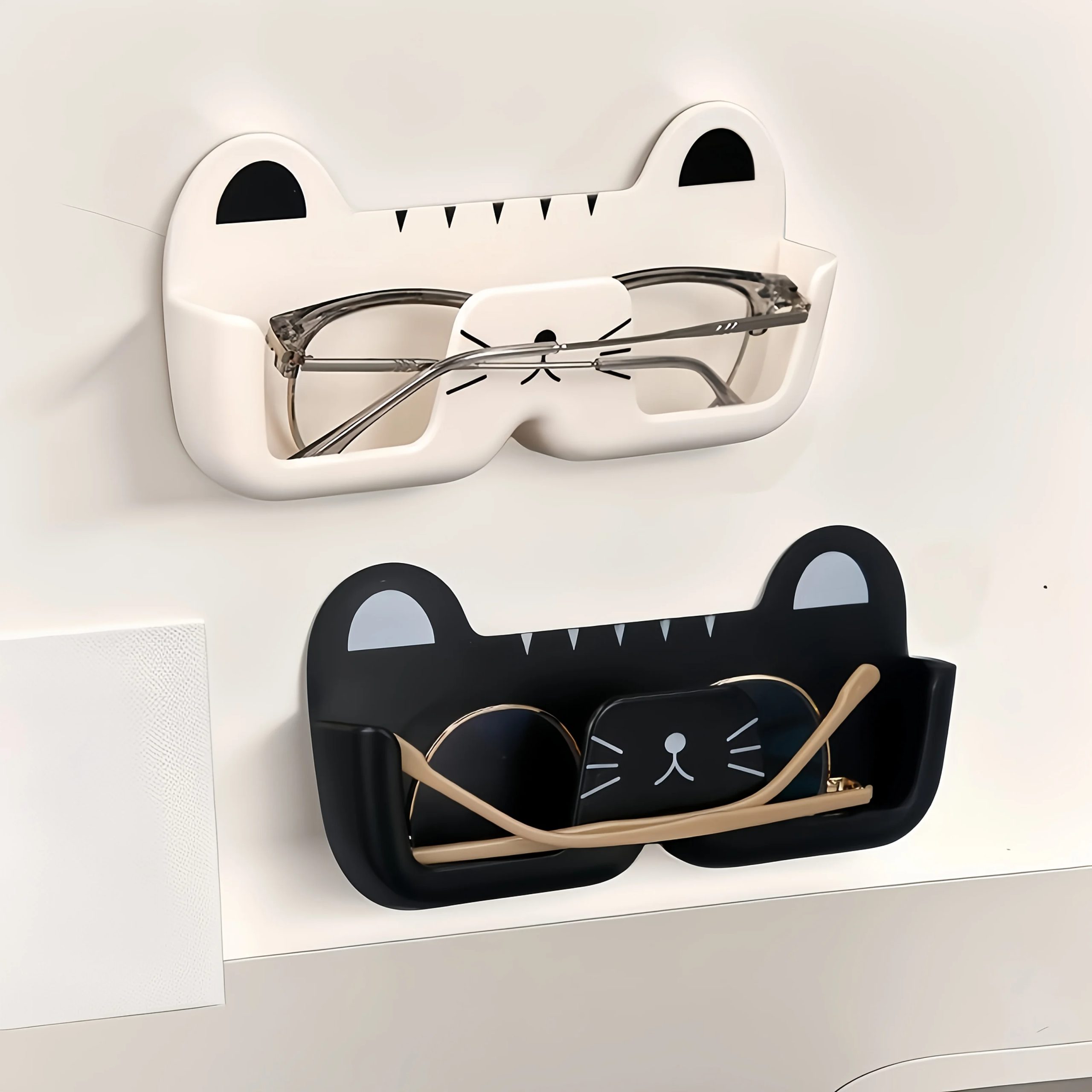 Sb0dc198645764e6584232021551927bfN Cute Cat Face Wall Mounted Glasses Storage Rack Modern Organizer for Bedside,Bathroom, Living (New) - Image 1