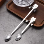2 4 Set 304 Stainless Steel Cat Spoon Creative Cartoon Hanging Edge Spoon Cute (New)