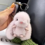 Cute Fluffy Rabbit Keychain Ring Plush Pompon Bunny Bag Pendant For Couple Car (New)