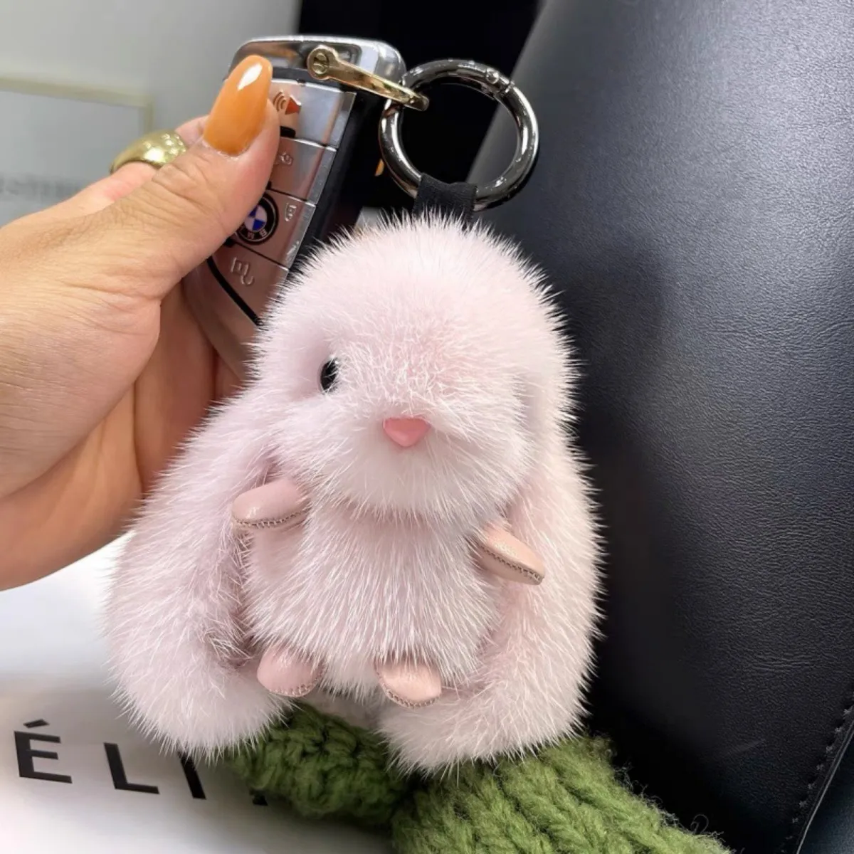 Sb92509487dcb45208208aa48ced899a5U Cute Fluffy Rabbit Keychain Ring Plush Pompon Bunny Bag Pendant For Couple Car (New) - Image 1