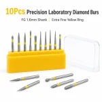 10 Precision Laboratory Diamond Burs FG 1.6mm Shank Extra Fine Yellow Ring Polishing (New)