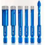 6 Dry Drill Core Bit Set Spiral Groove Brazed Drill Bit Hex Shank (New)