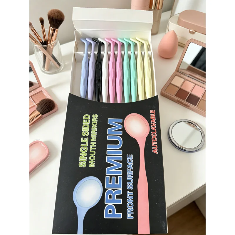 Sc3ad69d684d24f75ab42e2cde80218f6j 10 Box One Sided Mouth Mirrors Color Handle Autoclavable Reflectors Tooth Whitening Oral Examination (New) - Image 1