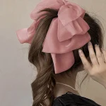 1 Fashion Solid Chiffon Mesh Bow Ribbon Banana Hair Clips For Women Girls (New)