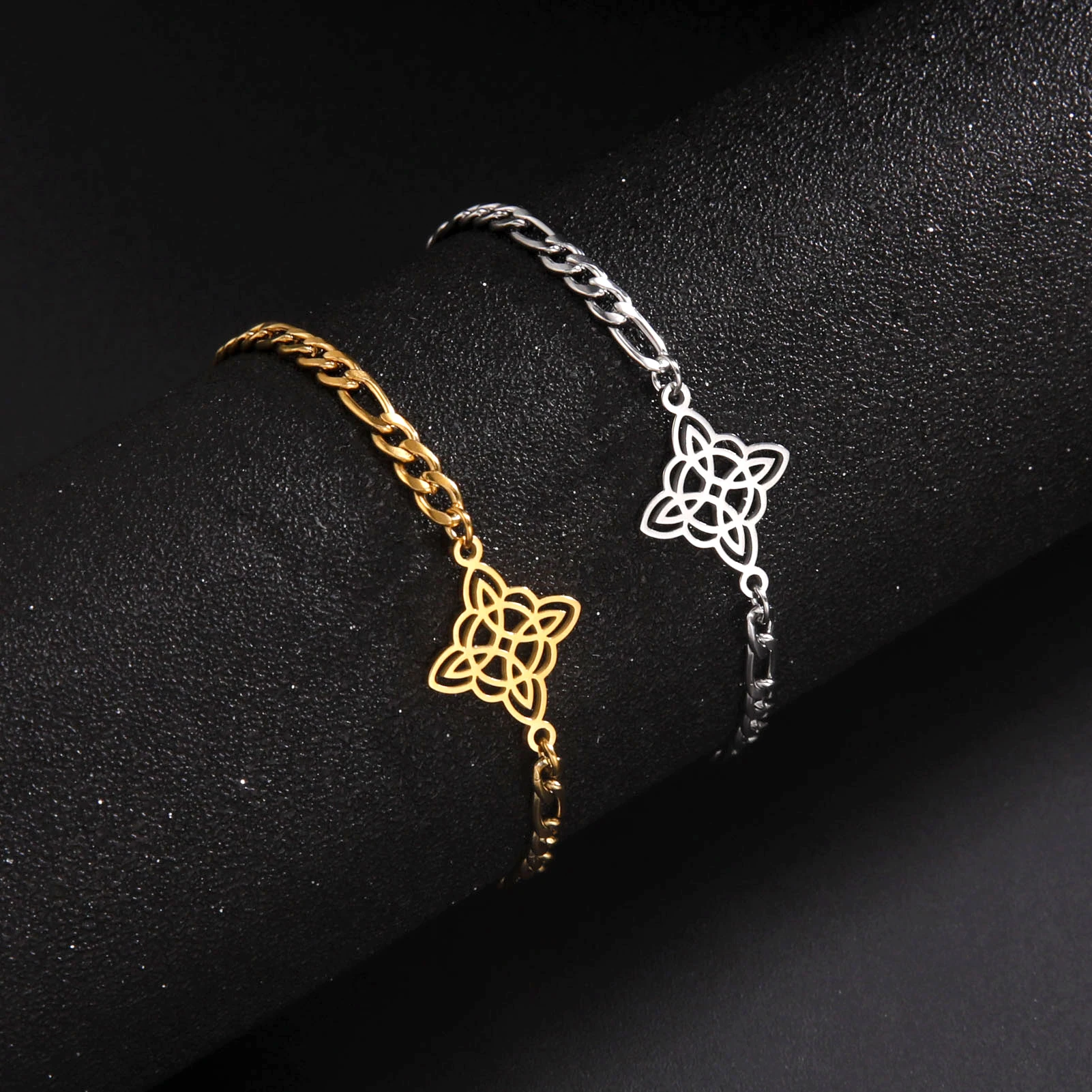 Sca414cf4843041d68e1c1a55a8e1da07D Witchcraft Irish Celtic Knot Charms Bracelets Stainless Steel Witch Knot Chain Bracelet Women (New) - Image 1
