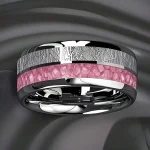 Fashion 8mm Silver Color Men Stainless Steel Rings, Pink Rose Abalone Shell Meteorite (New)