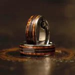 Fashion 8mm Black Stainless Steel Guitar String Rings for Men Whiskey Barrel Wood (New)