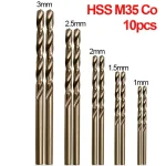 10 set HSS M35 Cobalt Drill Bit 1mm 1.5mm 2mm 2.5mm 3mm Cobalt Coated (New)