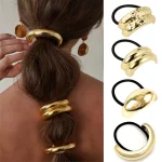 3 6 Alloy Geometric Hair Ties Golden Elegant Elastic Hair Rope U Shaped Ponytail Holder (New)
