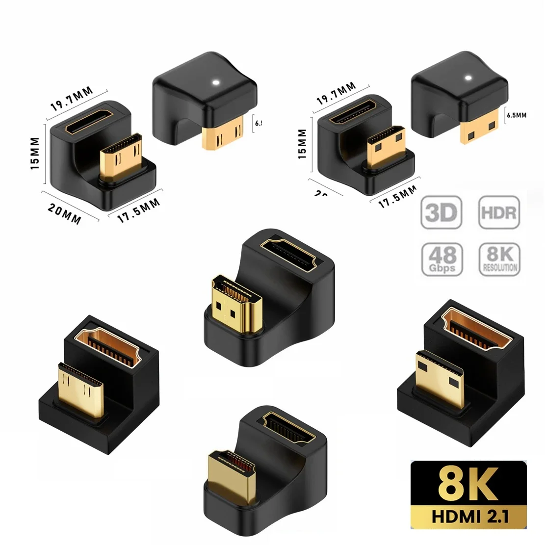 Sf693e7f13a0b469781c8eeeba109583ep 360 Degree Angled U shaped L Converter Mini HDMI Male to HDMI compatible 2.1V Female (New) - Image 1