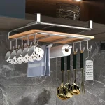 1 Stainless Steel Hanging Kitchen Storage Rack with Hooks Paper Towel and Utensils (New)